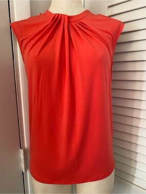 Liz Claiborne Coral-Red Pleated Neck Sleeveless Camisole/ Size XS